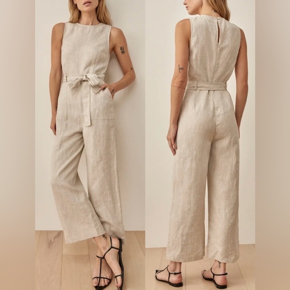 Reformation Pants - NEW Reformation Naomi Linen Belted Jumpsuit in Oatmeal sz 4